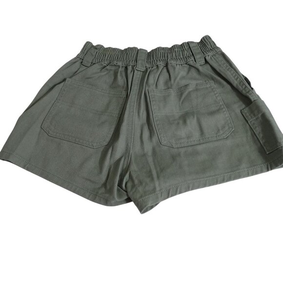 Vanilla Star Green Elastic Waist Twill Shorts Women Size 1 25 Dual Buttons - Picture 3 of 9
